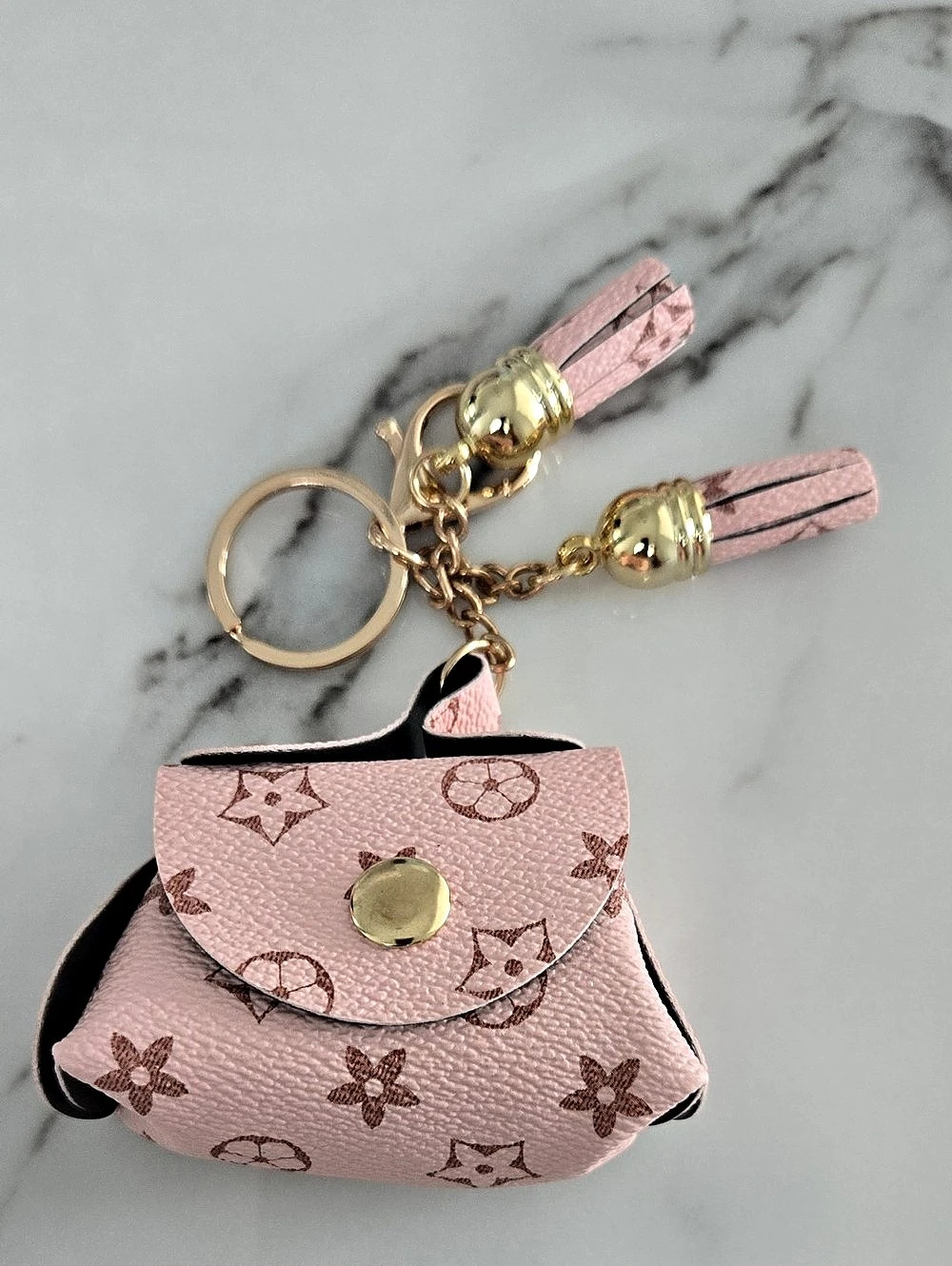 Pink & Brown Geometric Mini Bag Keychain